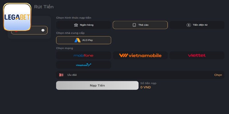 Hướng dẫn nạp tiền Legabet bằng tiền ảo