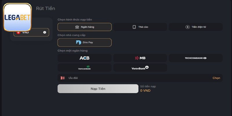 Nạp tiền dễ dàng qua tài khoản ngân hàng